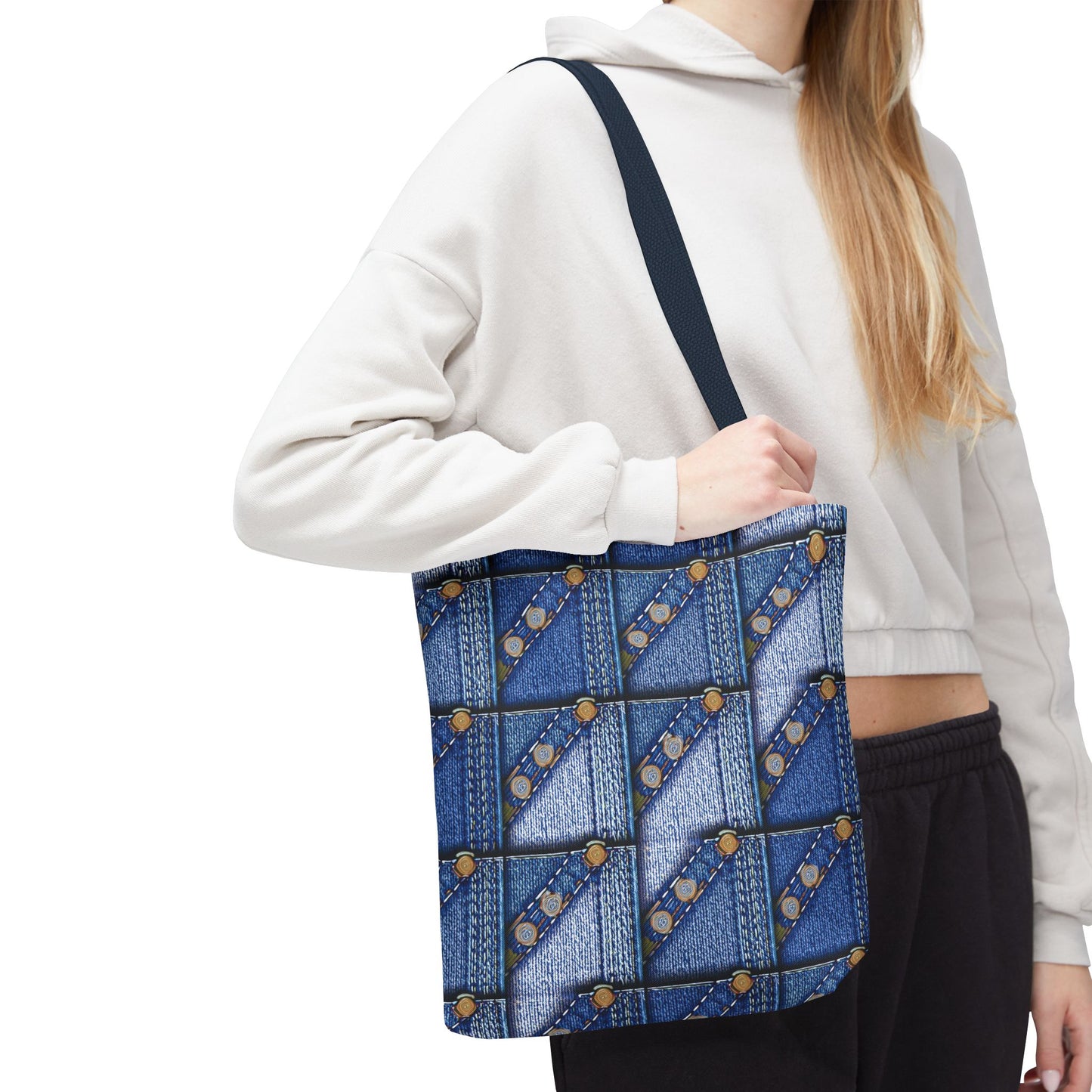 Denim Fabric Imitation Print Unisex Canvas Bag Poly Spun 3 Sizes Tote Bag 117