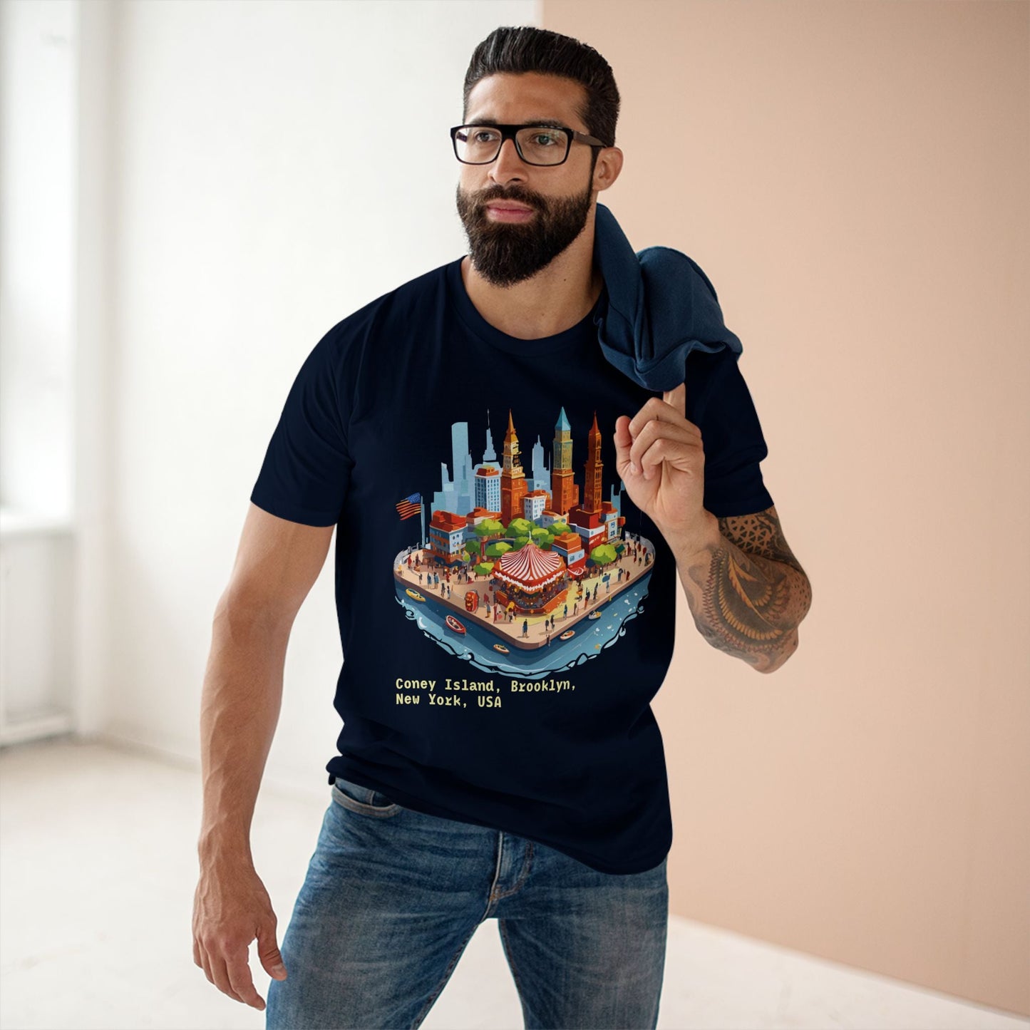 Unisex Premium Cotton Staple Tee With Original Art Design From Retro2Nova Brooklyn Travel Shirt