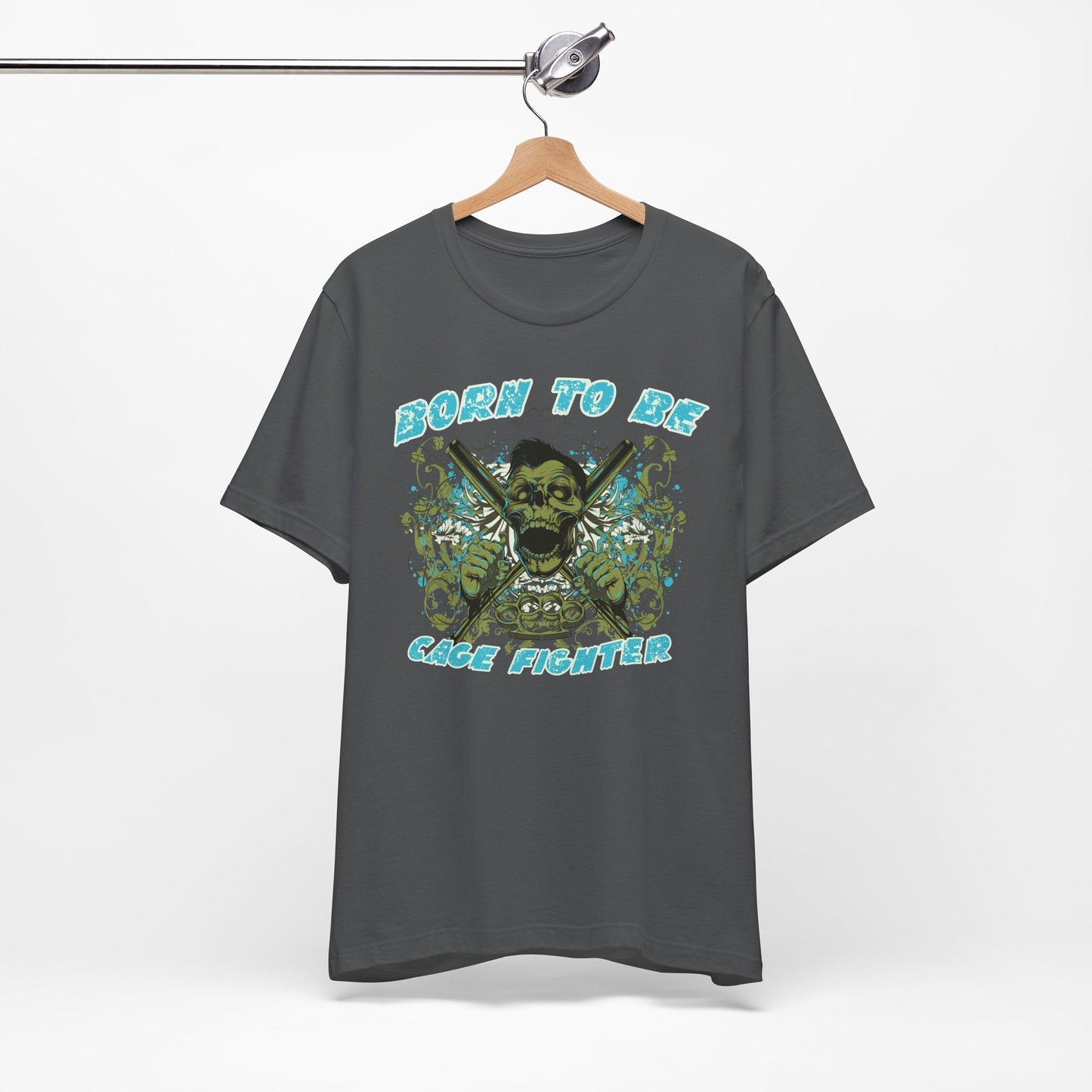 Born To Be Cage Fighter Tee Skull Crossed Knives Graphic T-Shirt