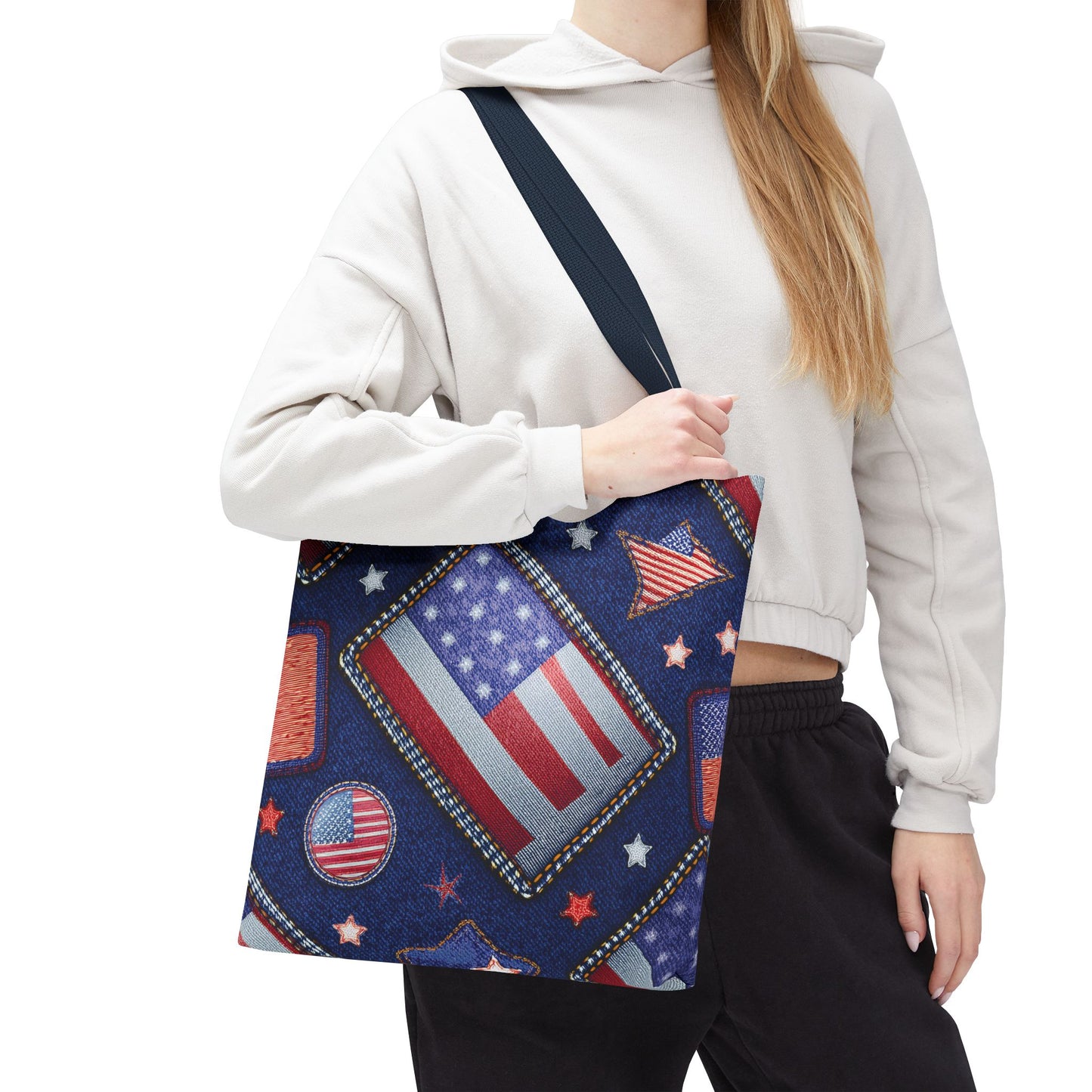 4th of July Graphic Denim Fabric Imitation Print Unisex Canvas Bag Poly Spun 3 Sizes Tote Bag 200-6