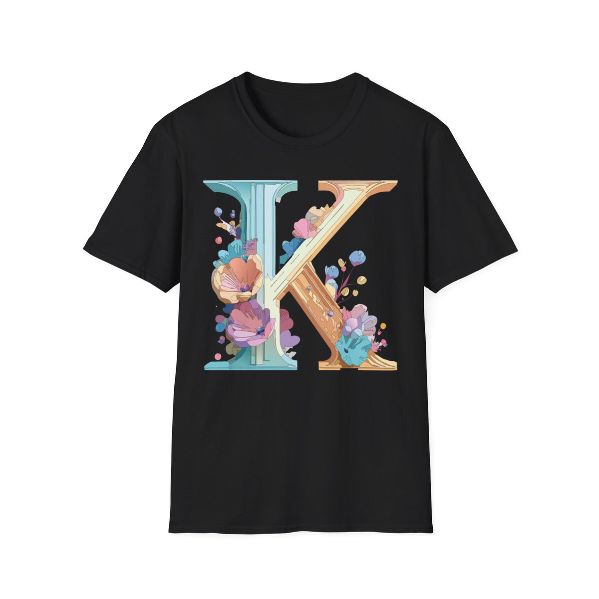 Floral Letter K T-Shirt | Initial Monogram Tee