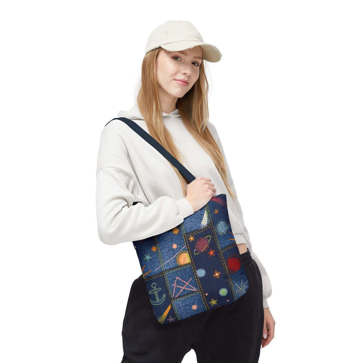 Denim Fabric Imitation Print Unisex Canvas Bag Poly Spun 3 Sizes Tote Bag 183-2