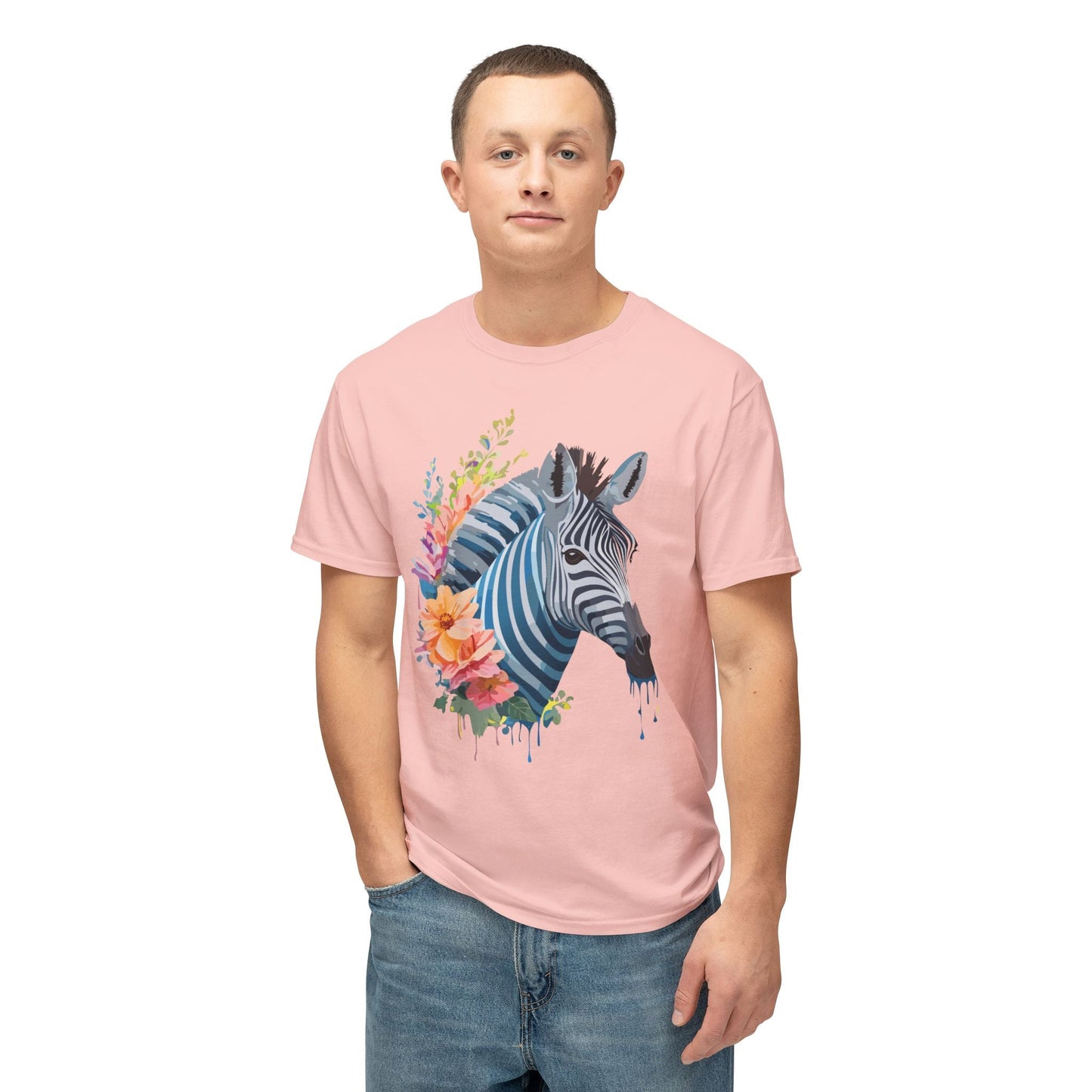 Unisex Zebra Art Print T Shirt 100 Percent Cotton Vintage Floral Design Tee Made In USA