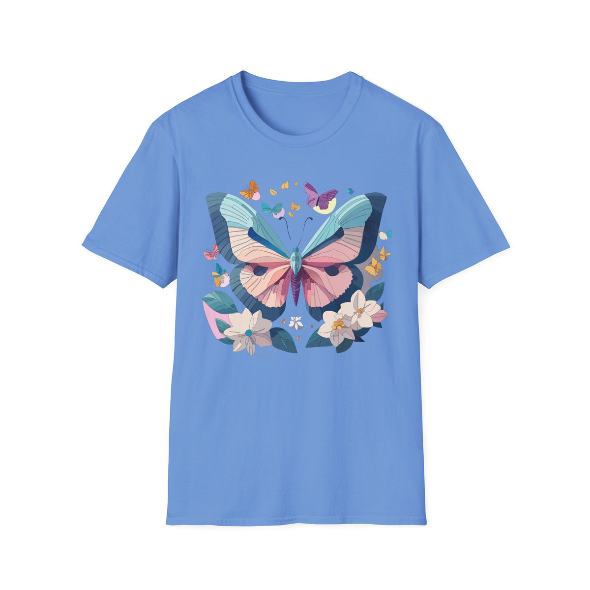 Pastel Butterfly Floral Moths Graphic Design Unisex 100 Cotton Gildan T-Shirt