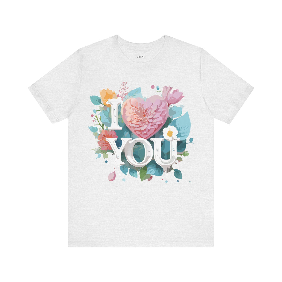 Valentine's Day Graphic Unisex Cotton Bella+Canvas Tee with Floral Art Design d103