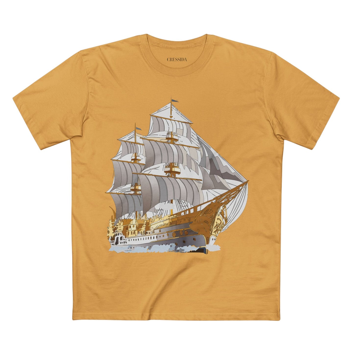 Ship Graphic Unisex 100 Cotton T-Shirt with Gold Frigate Art Design 15