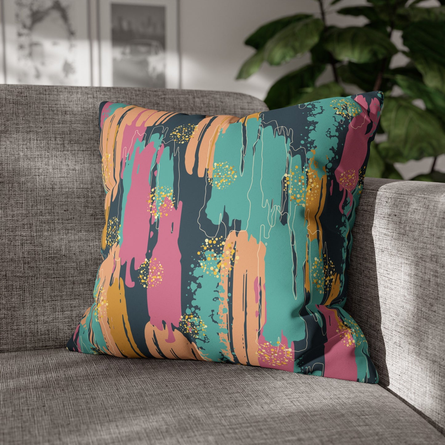 Faux Suede Pillowcase with Abstract print