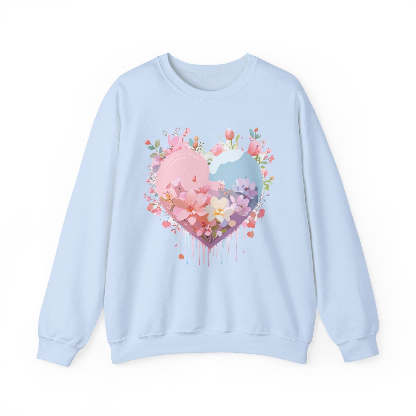 Floral Heart Sweatshirt Unisex Valentine Day Crewneck Gildan 18000 Heavy Blend Winter Wear