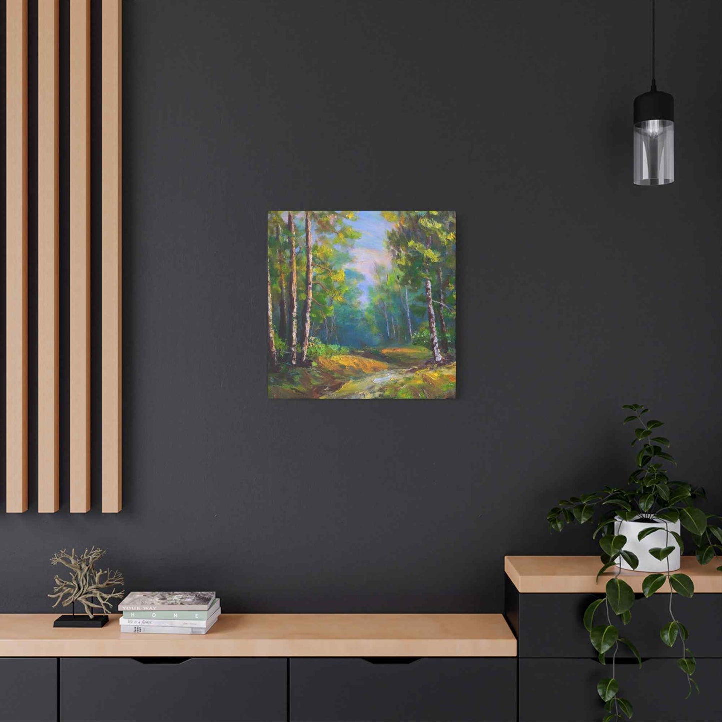 Summer Forest Print Canvas, Oil Paint Print 20x20, 24x24, 30x30, 32x32, 36x36 Art Design Print Pine-Wood Inner Frame MC-86