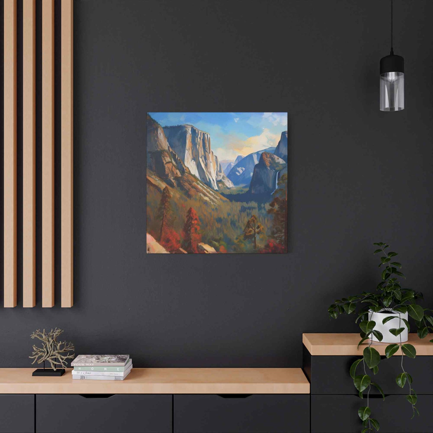 Yosemite valley Print Canvas, Oil Paint Print 20x20, 24x24, 30x30, 32x32, 36x36 Art Design Print Pine-Wood Inner Frame MC-59