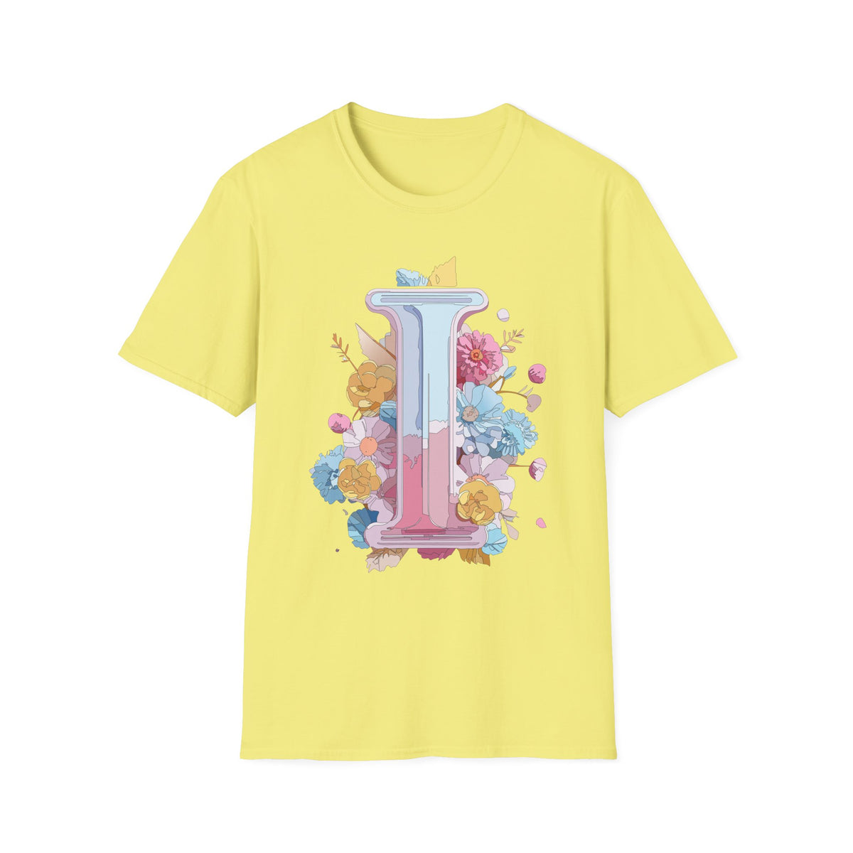 Floral Letter I T-Shirt | Pastel Monogram Initial Tee