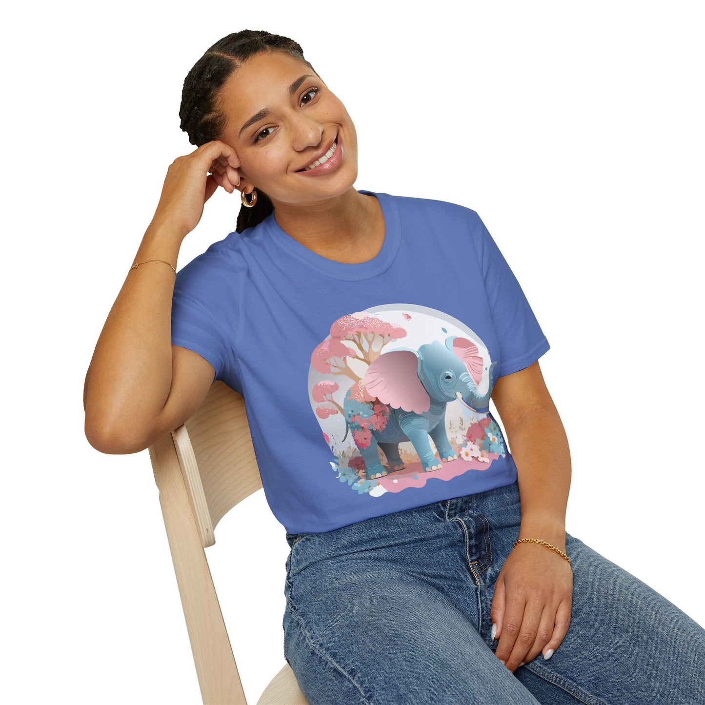 Unisex Elephant Graphic Tee Gildan Softstyle 64000 100 Percent Ring Spun Cotton Fabric