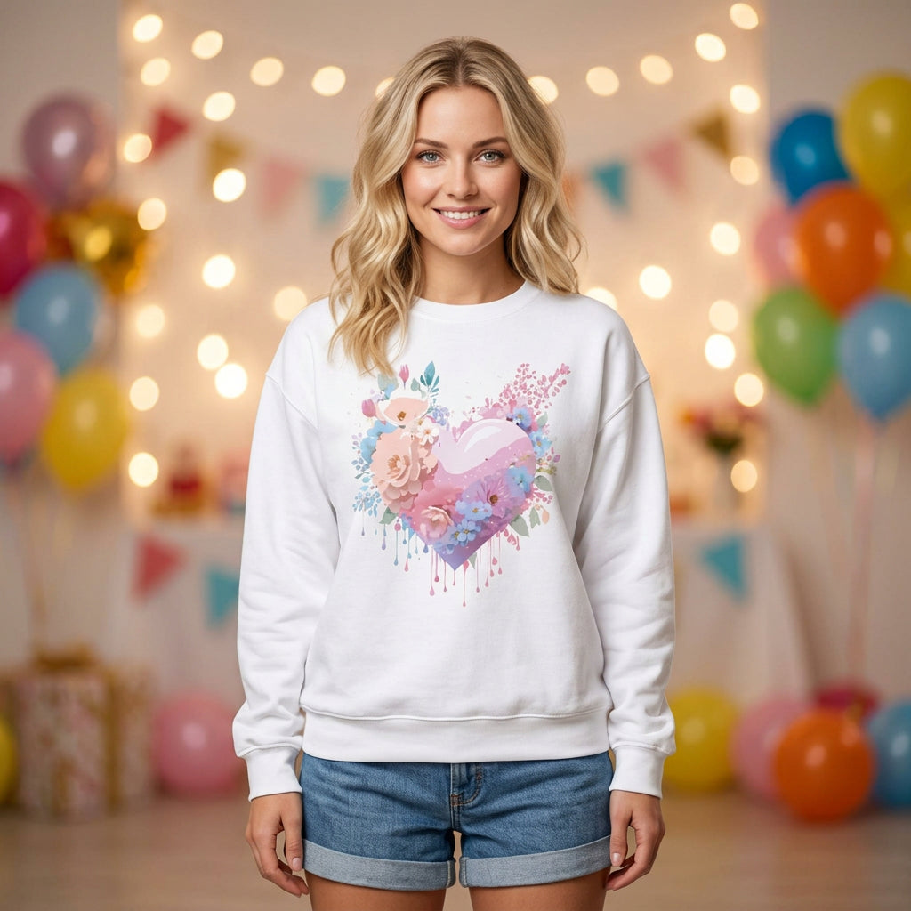 Floral Heart Love Graphic Valentine's Day Sweatshirt Unisex 50/50 Cotton-Poly Sweatshirt w24