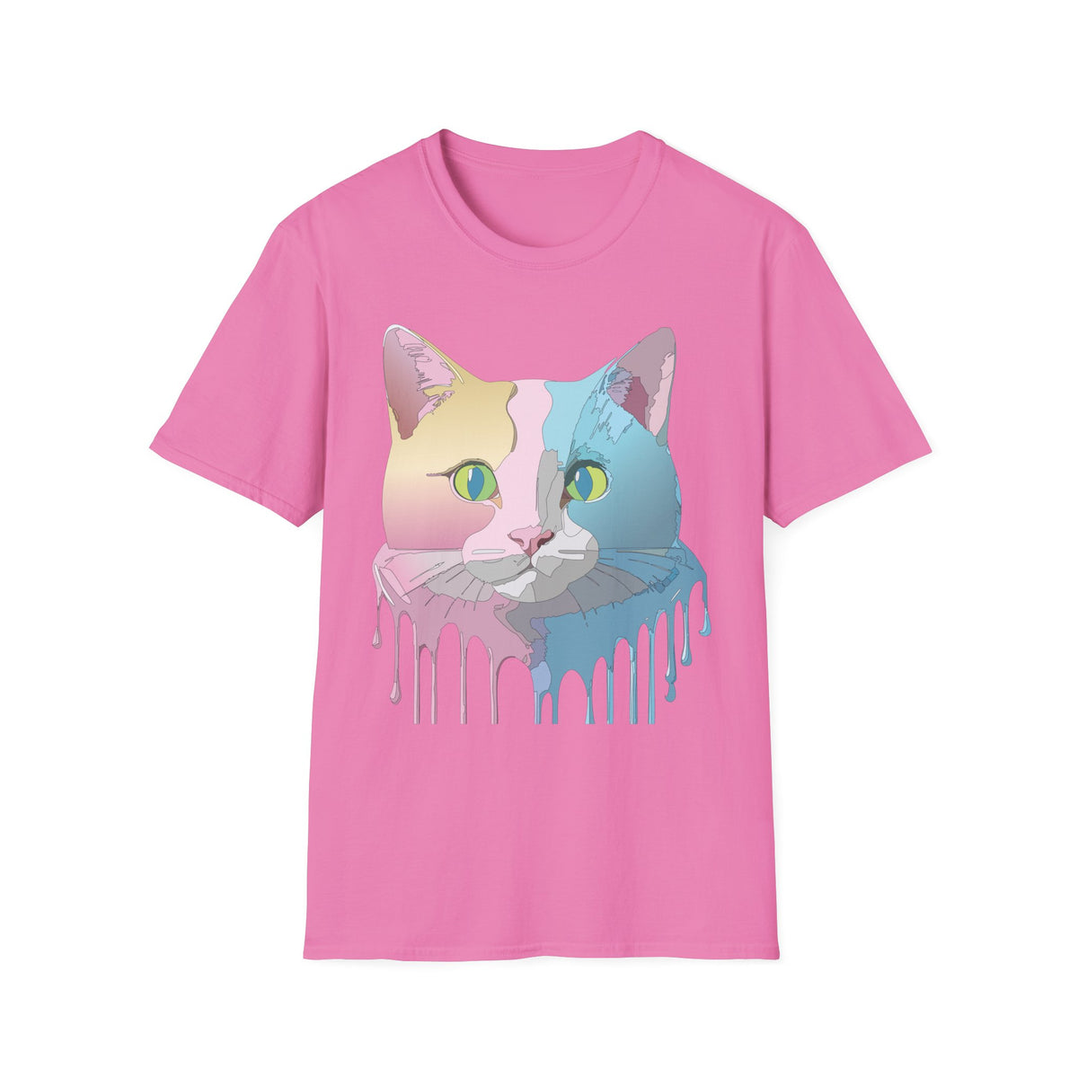 Pastel Pop Art Cat T-Shirt | Colorblock Kitty Face