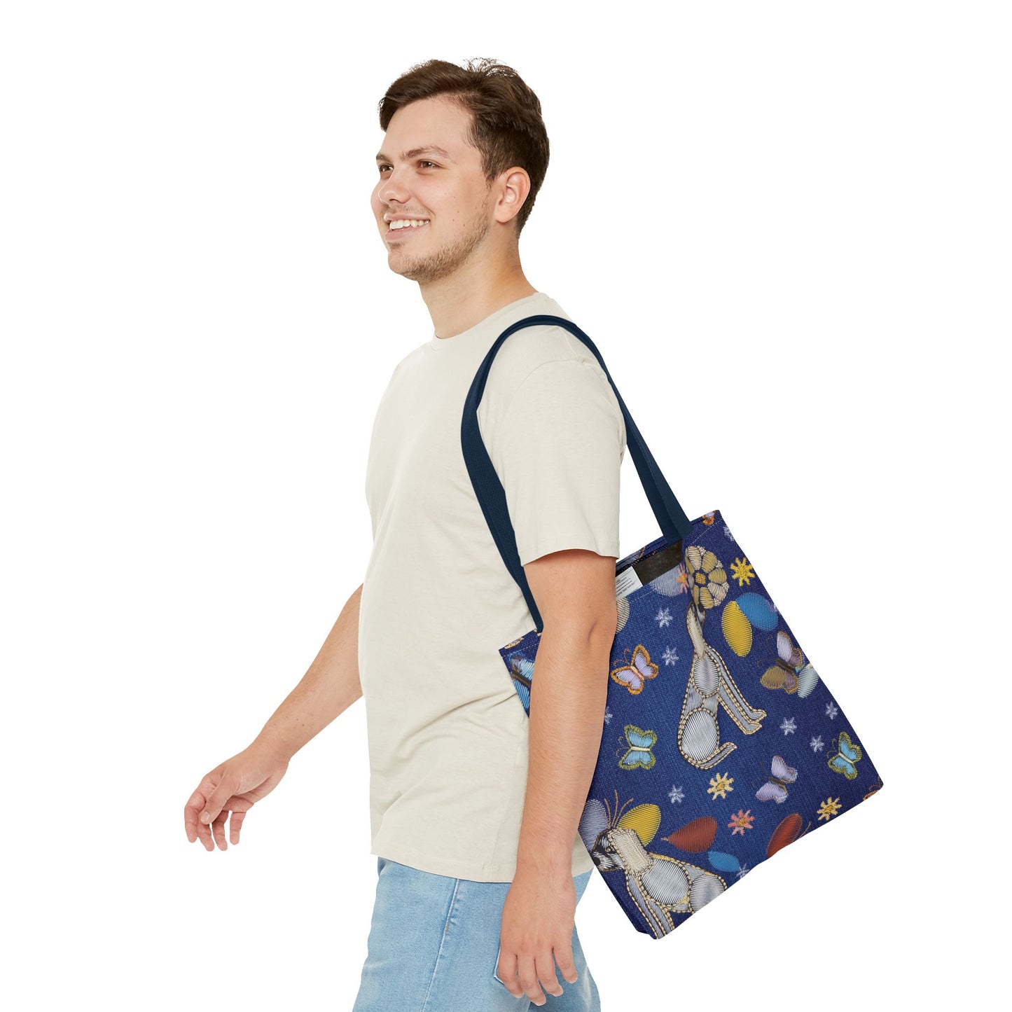 Denim Fabric Imitation Print Unisex Canvas Bag Poly Spun 3 Sizes Tote Bag 191-2