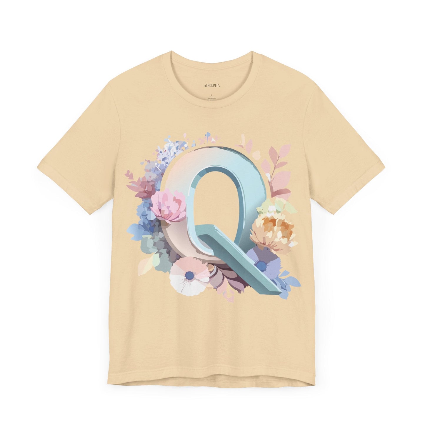 Letter Q Shirt Graphic Tee Unisex Short Sleeve by Adelpha Vintage Inspired Artwork