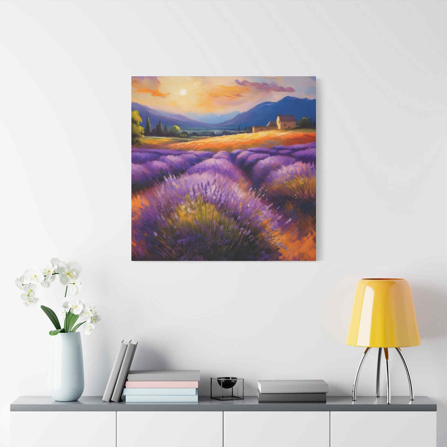 Lavender Landscape Print Canvas, Landscape Oil Paint Print 20x20, 24x24, 30x30, 32x32, 36x36 Art Design Print Non-Frame MC-33