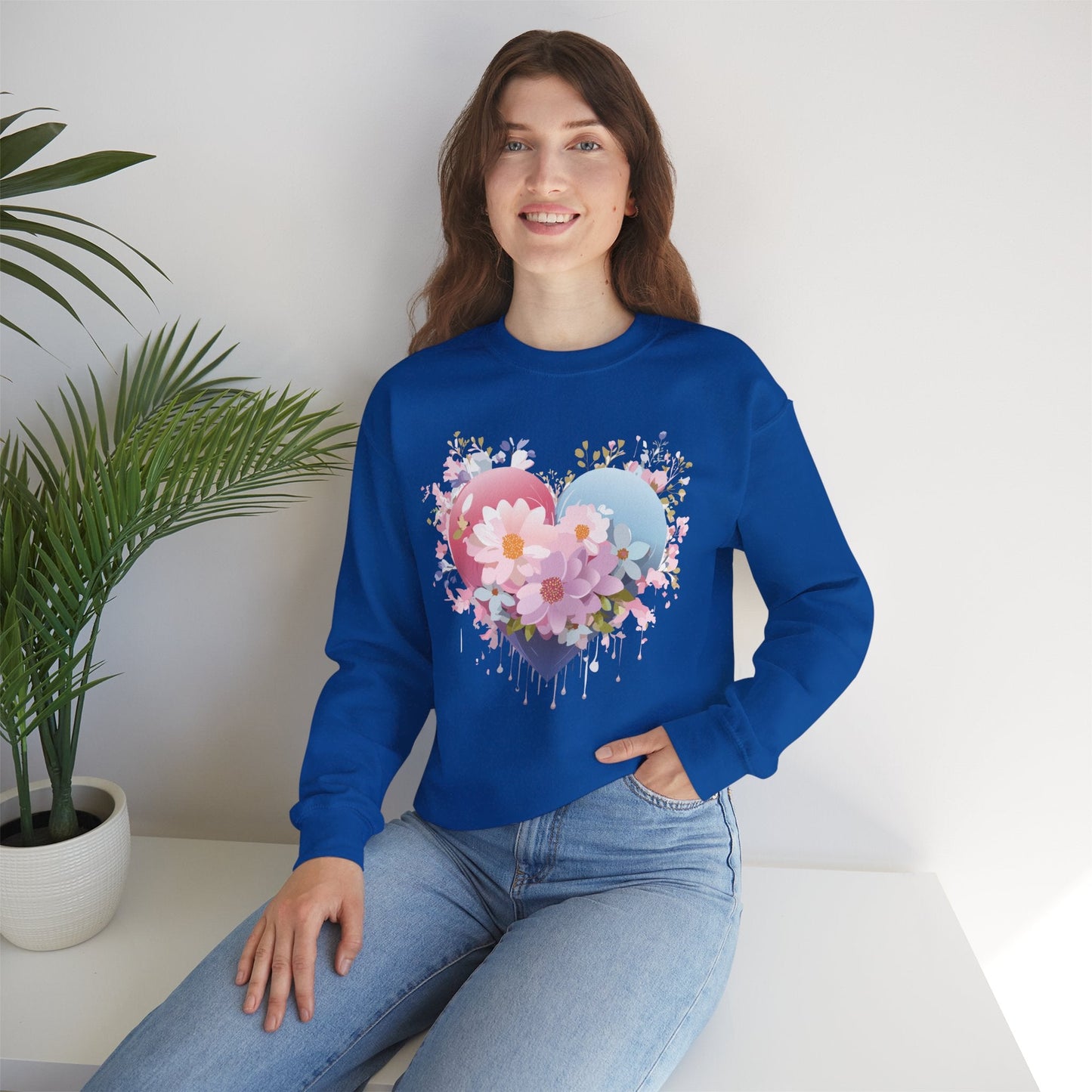Floral Heart Unisex Crewneck Sweatshirt Gildan 18000 Heavy Blend 50 Cotton 50 Polyester