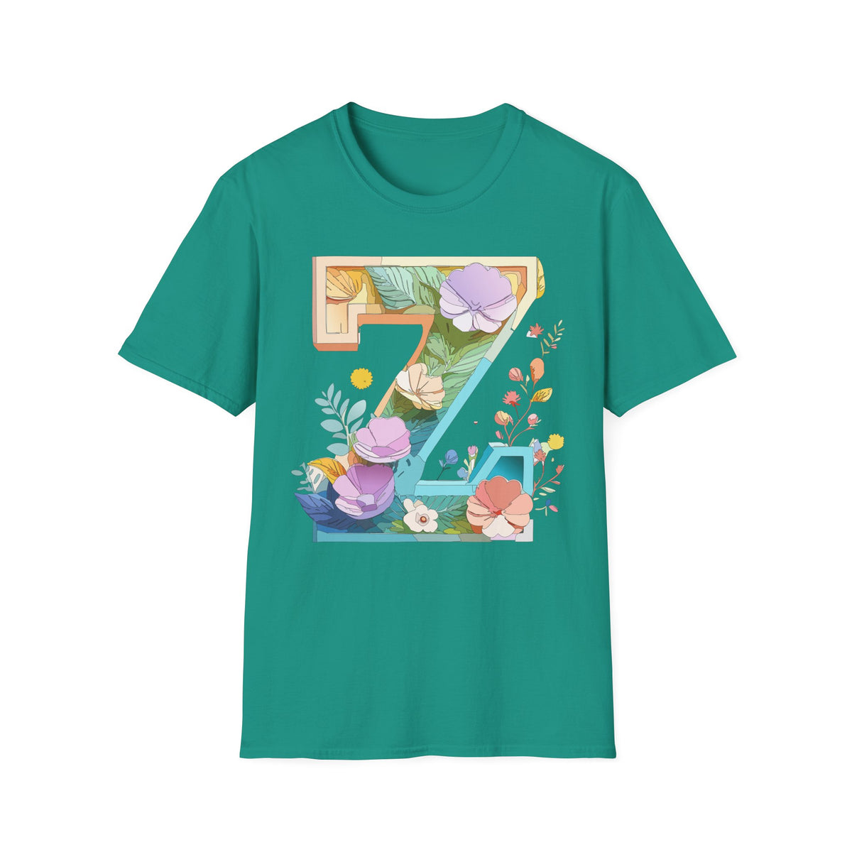 Floral Number 7 T-Shirt | Botanical Letter 7, Flower Initial Tee
