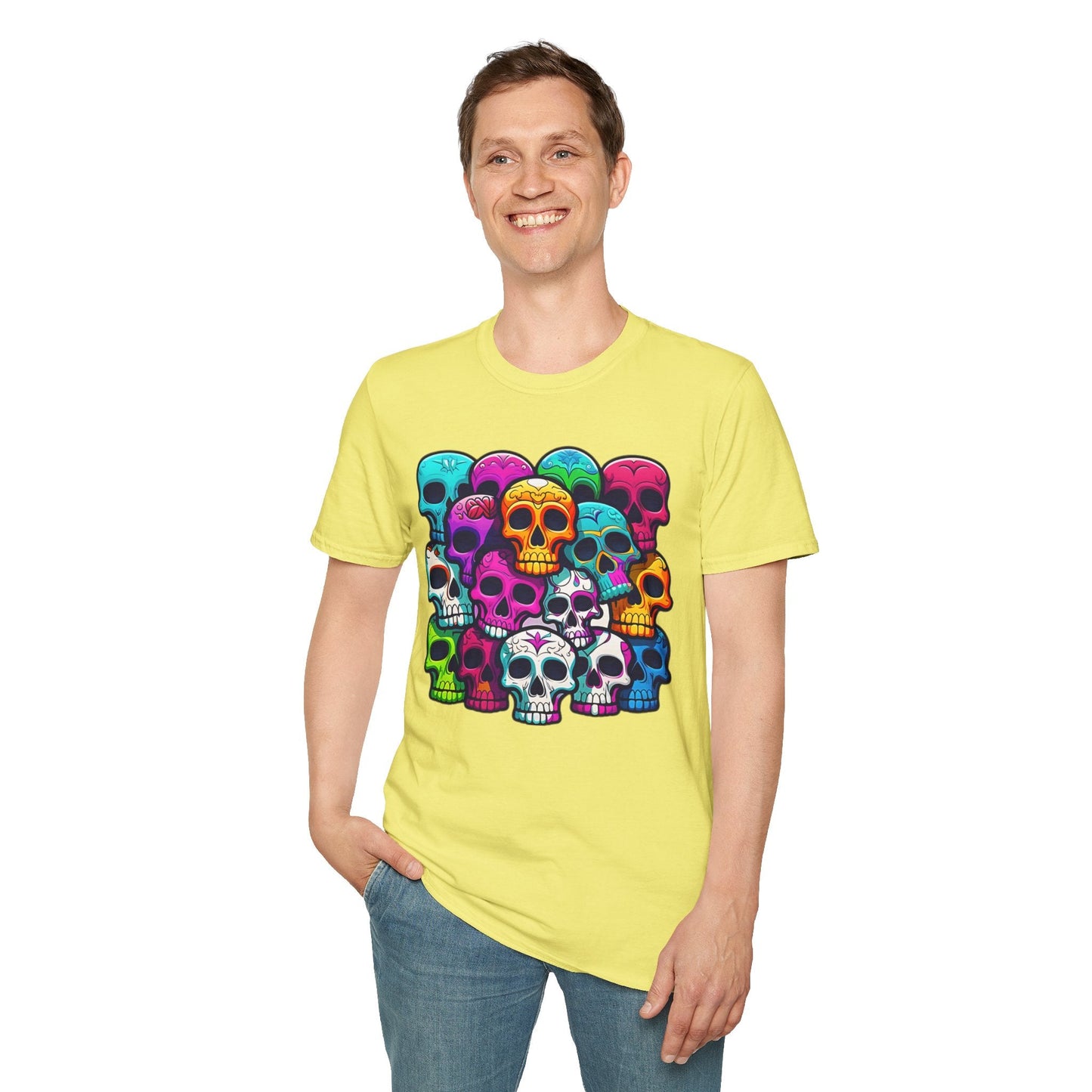 Unisex Skull Tee Shirt With Skeleton Design Gildan Softstyle 64000 100 Percent Ring Spun Cotton