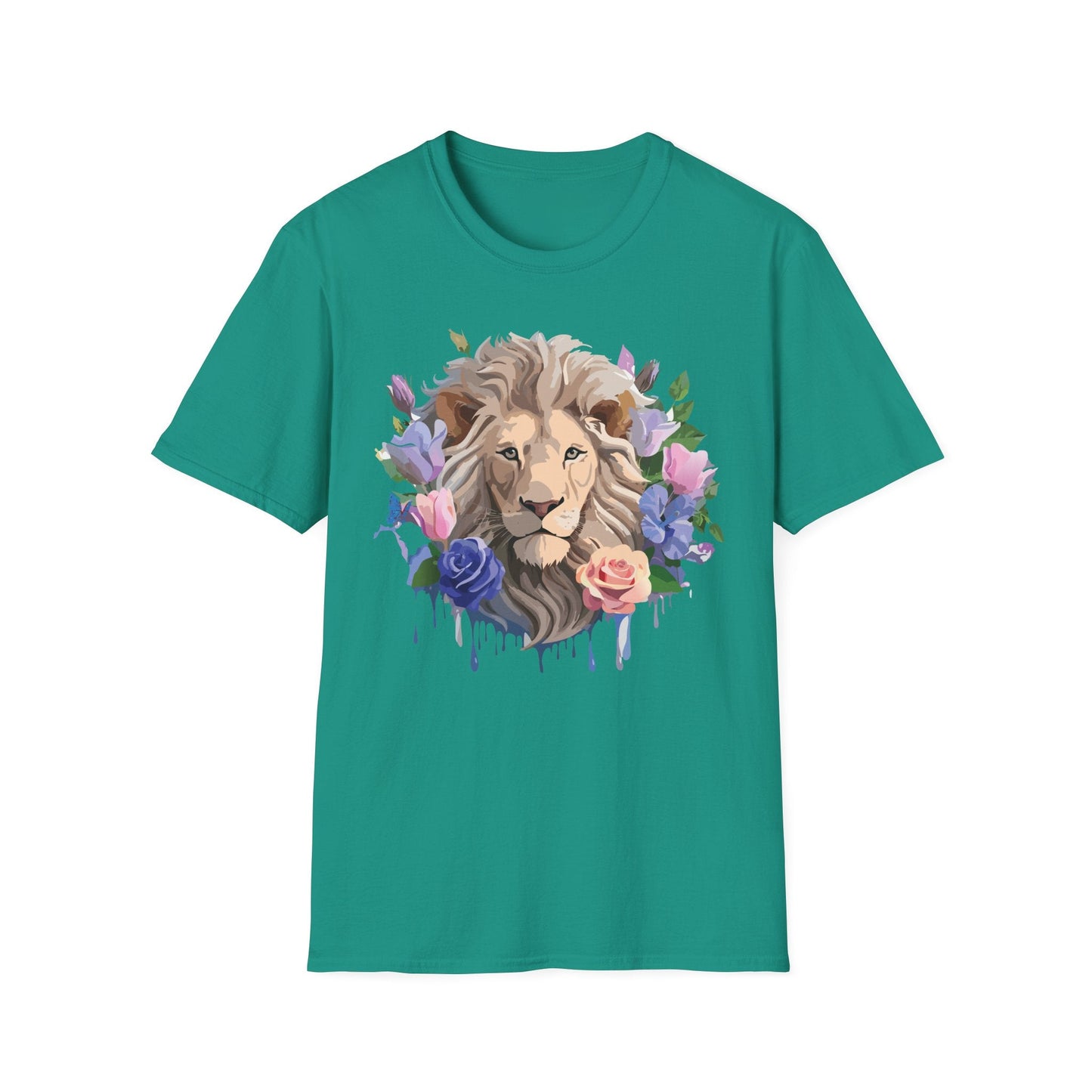 Unisex Floral Lion Tee Shirt Softstyle Gildan 64000 100 Percent Cotton