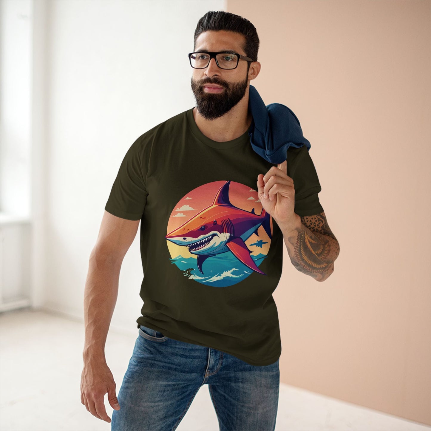 Unisex Premium Cotton Staple Tee With Original Art Shark Shirt From Retro2Nova Art Collection Soft Breathable Comfort