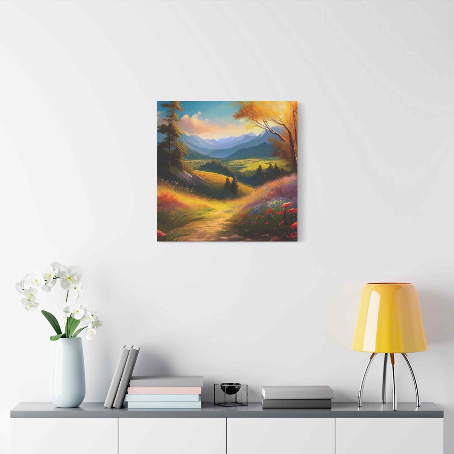 Landscape Print Canvas, Oil Paint Print 20x20, 24x24, 30x30, 32x32, 36x36 Art Design Print Pine-Wood Inner Frame MC-36