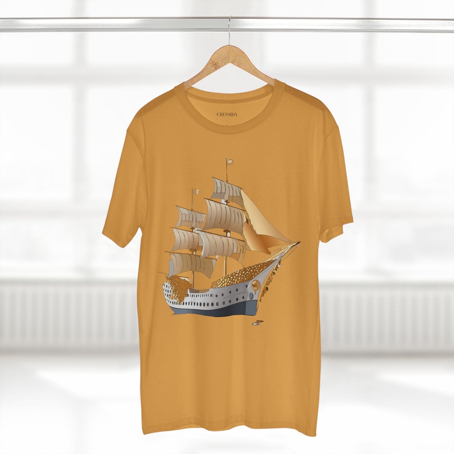 Ship Graphic Unisex 100 Cotton T-Shirt with Gold Frigate Art Design 25