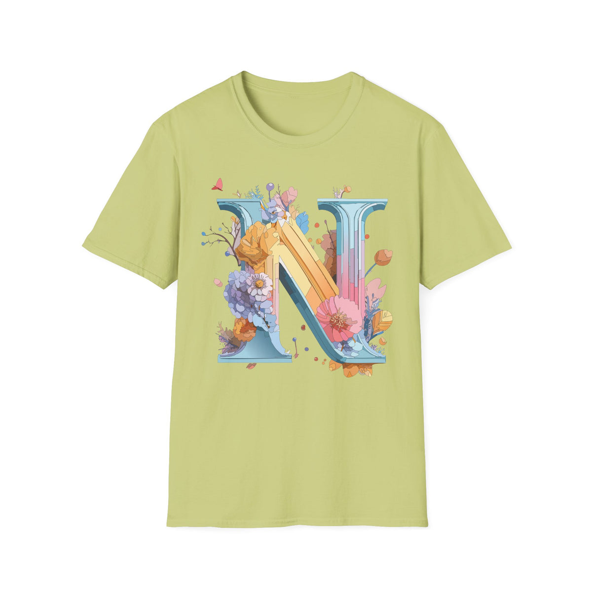 Floral Letter N T-Shirt | Monogram Initial N Tee