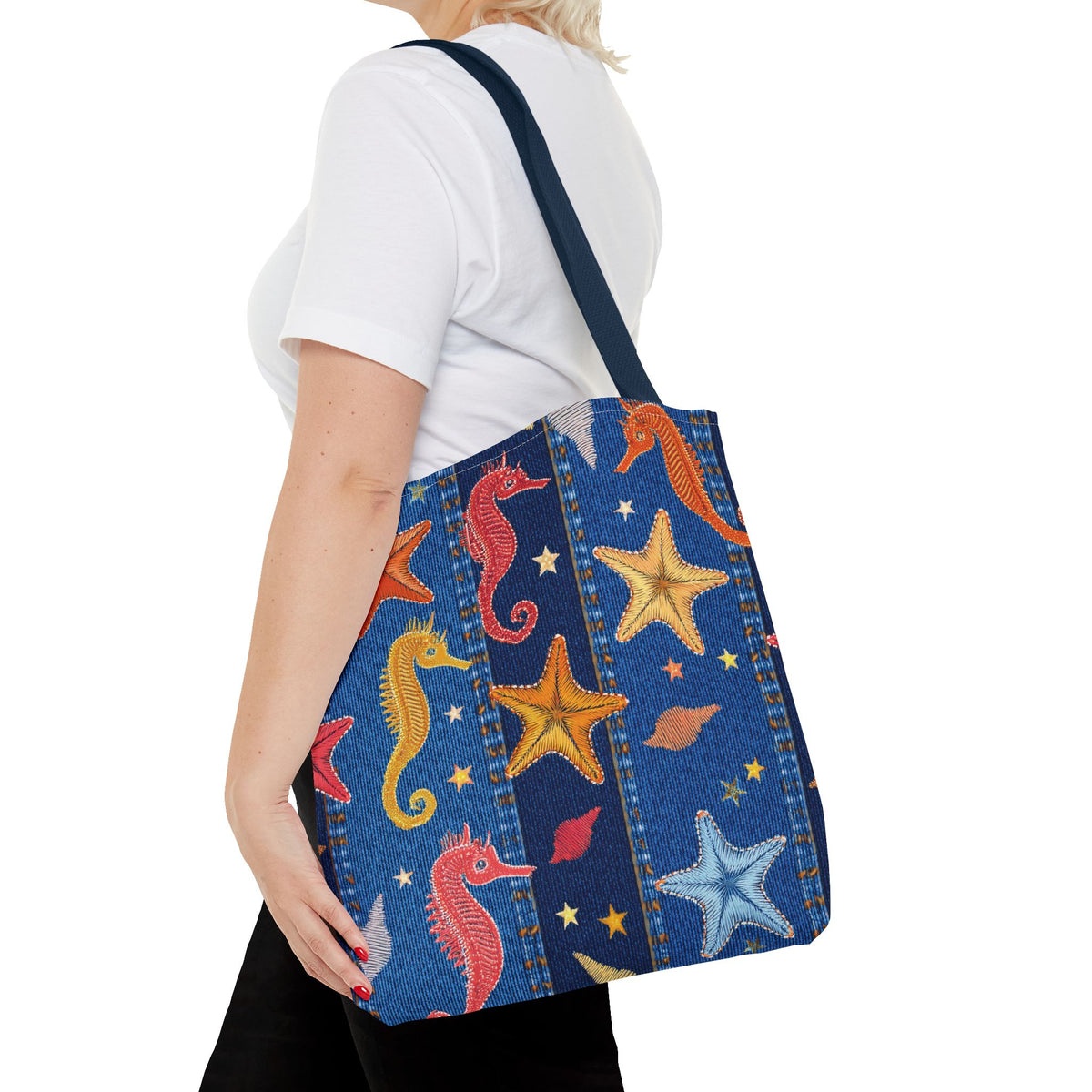 Denim Fabric Imitation Print Unisex Canvas Bag Poly Spun 3 Sizes Tote Bag 182-21