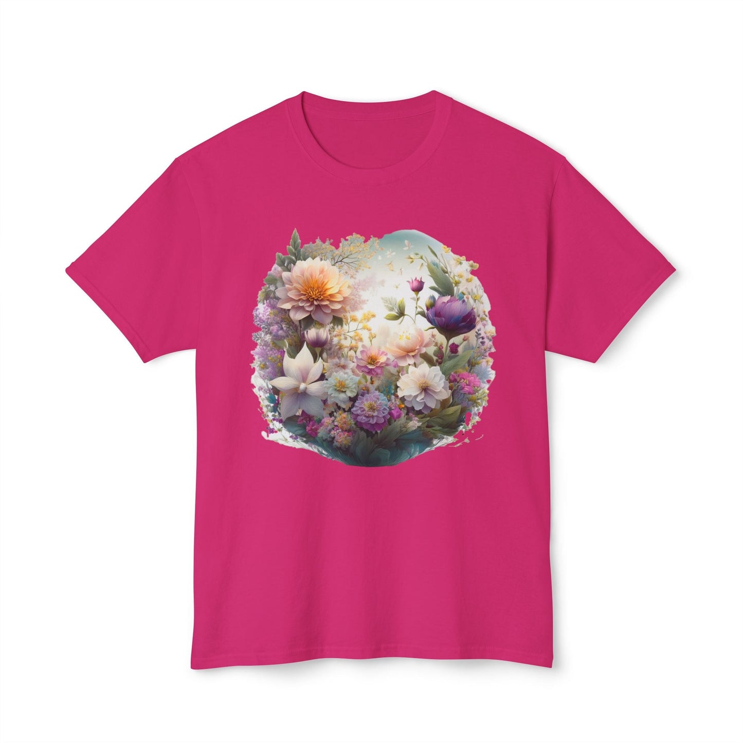 Unisex Floral Art T Shirt With Vintage Flower Print On 100 Percent HD Cotton Tee Made In USA