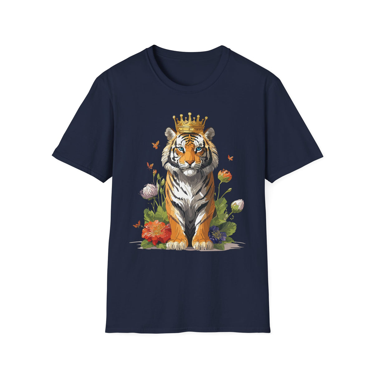 Crowned Tiger Illustration T-Shirt | Royal Wildlife Art - Unisex 100 Cotton Gildan 64000