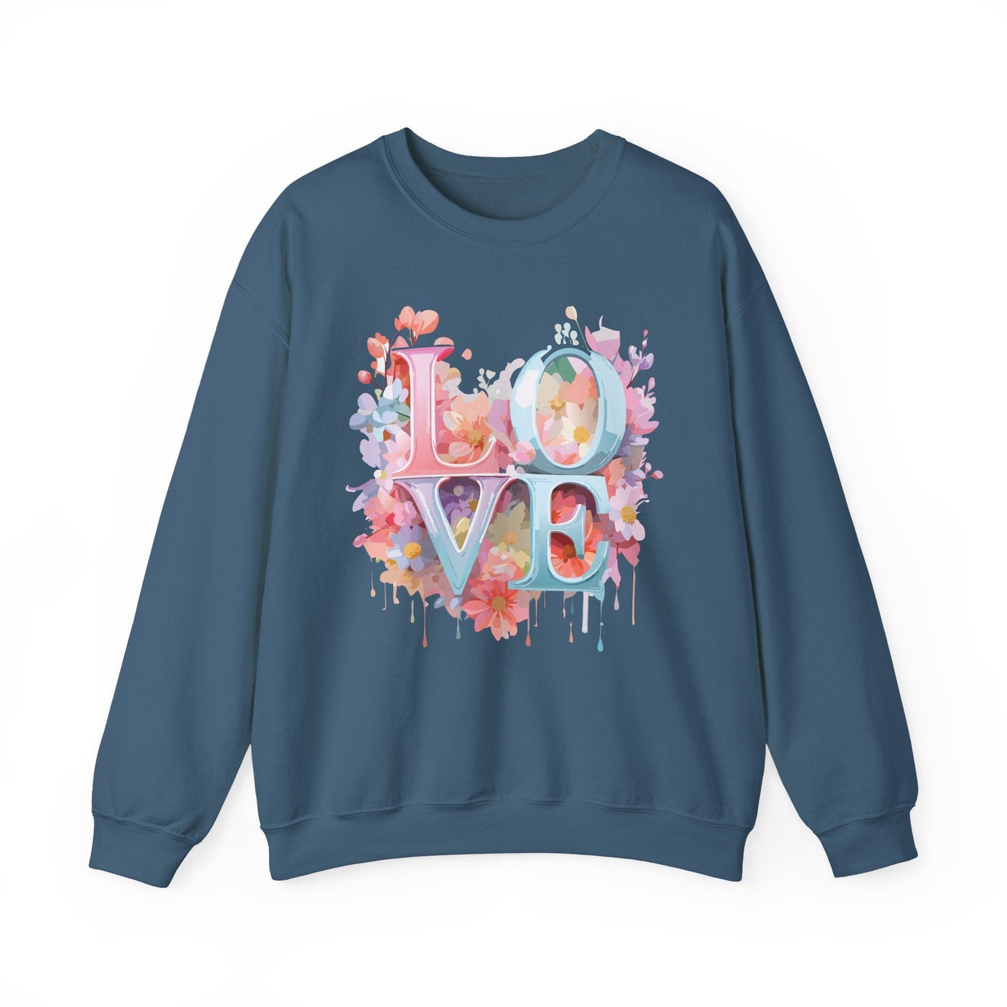 Floral Love Sweatshirt Unisex Valentines Day Crewneck Gildan 18000 50 Cotton 50 Polyester