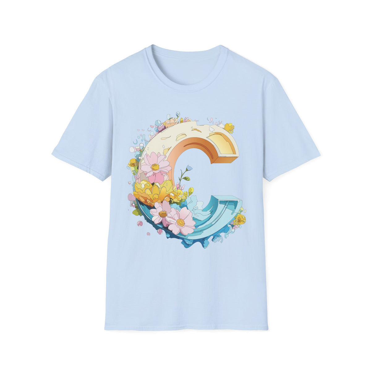 Rainbow Letter C T-Shirt | Flower Letter C Tee