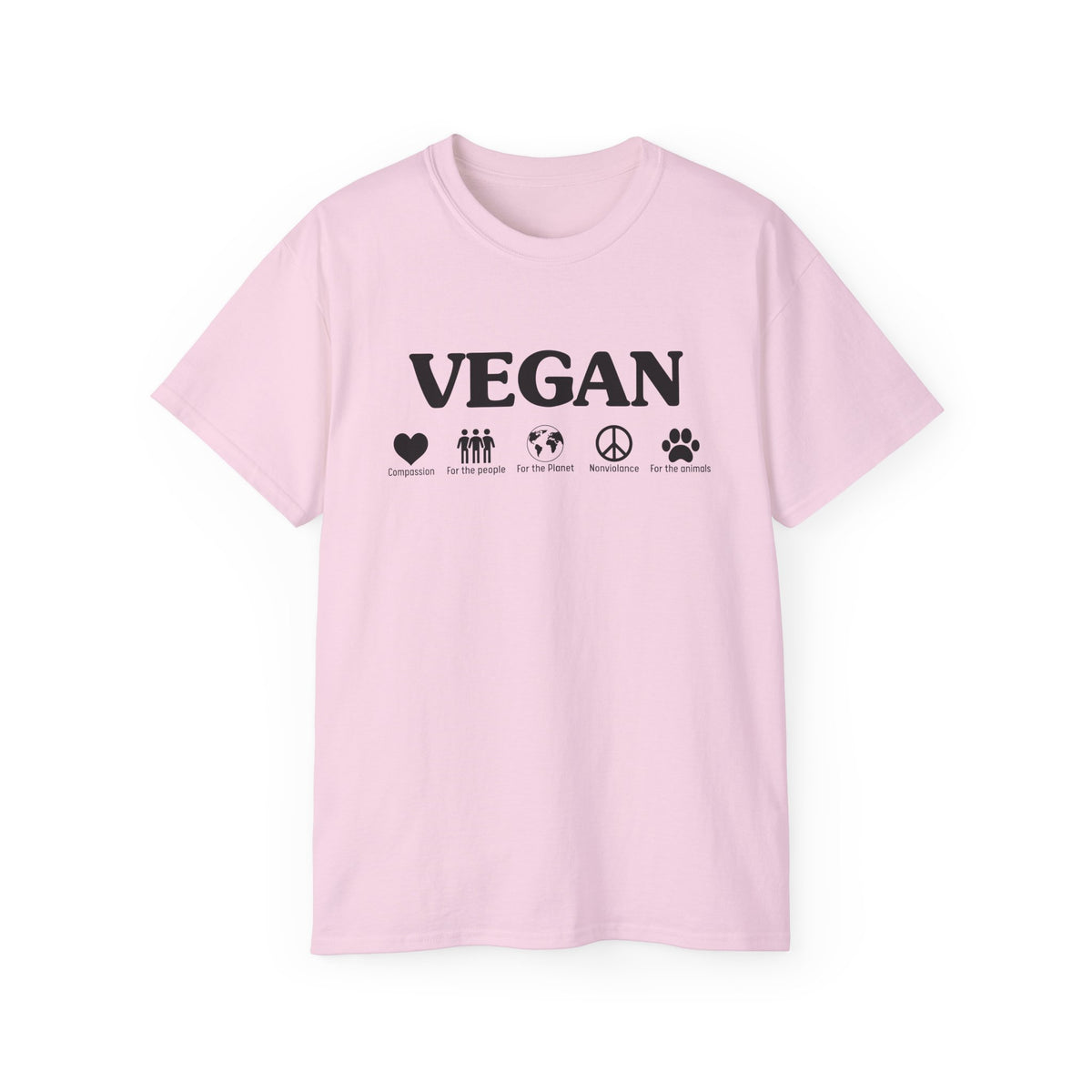 Vegan Icons Tee | Heart, People, Earth, Peace, Paw Symbols