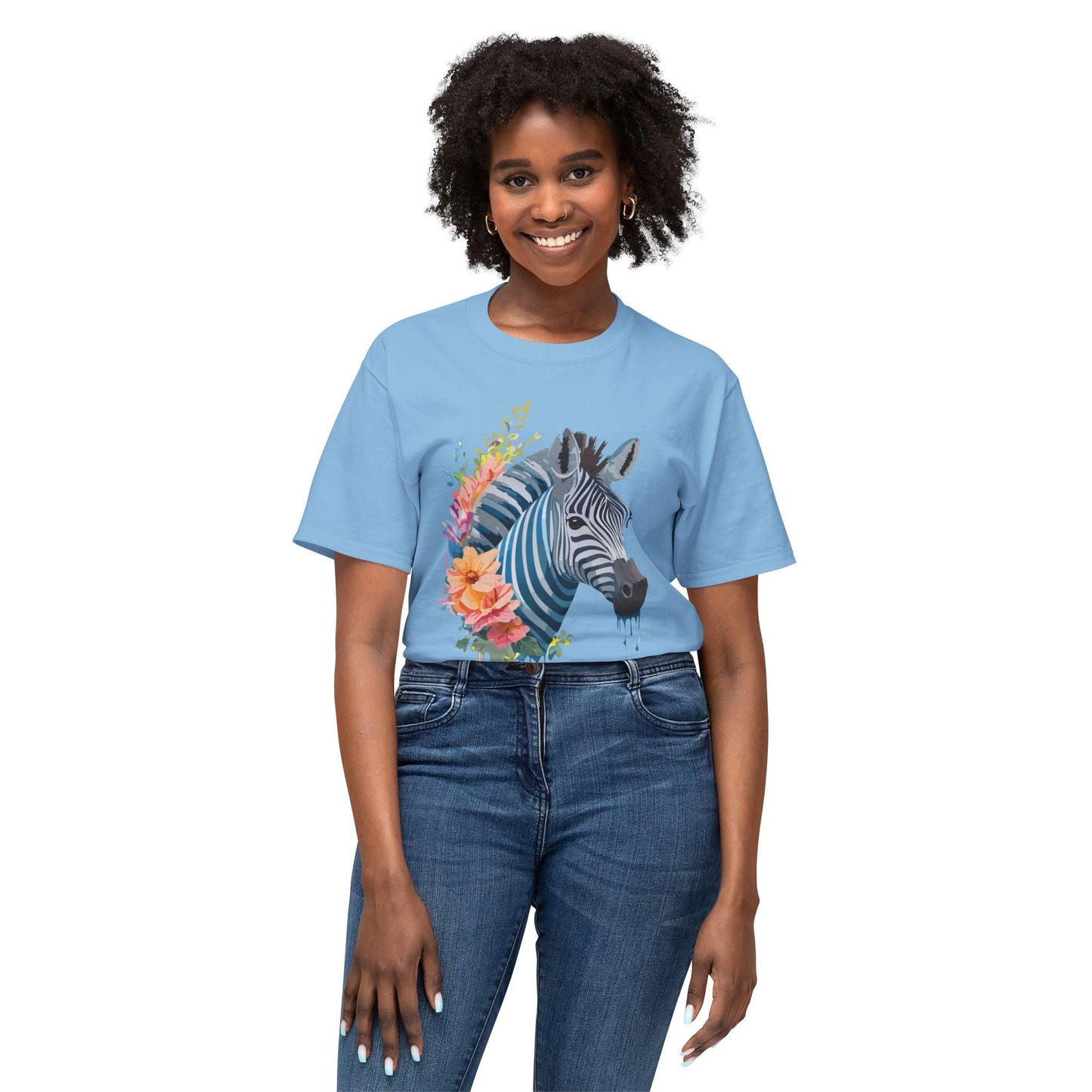 Unisex Zebra Art Print T Shirt 100 Percent Cotton Vintage Floral Design Tee Made In USA