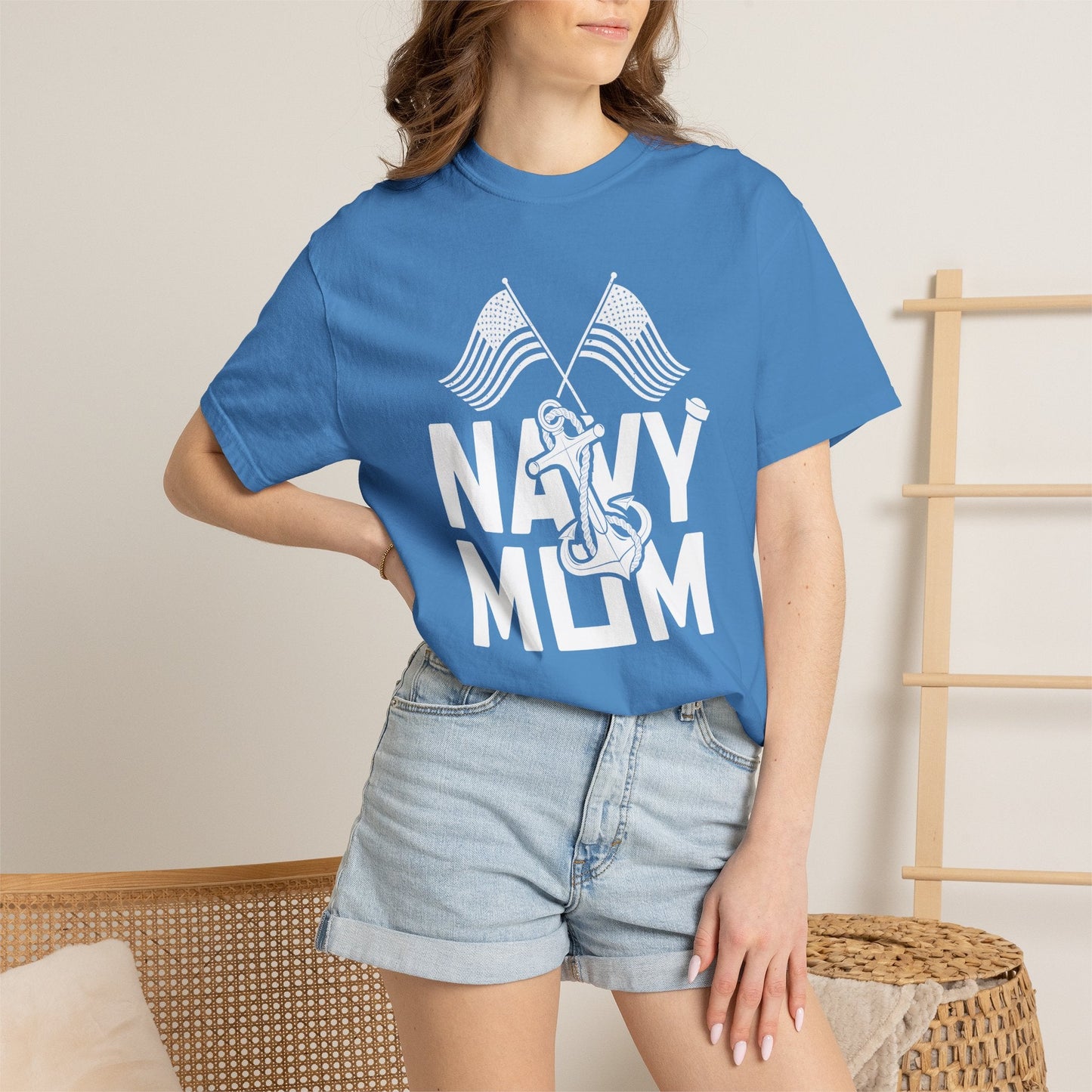 Navy Mom T-shirt Mother's Day Mama Tee Unisex Comfort Colors Garment-Dyed Cotton h20