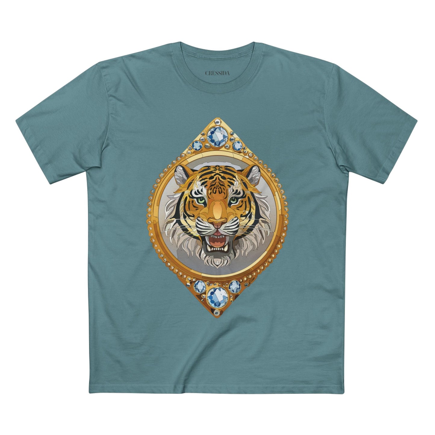 Tiger Graphic Unisex 100 Cotton Tee With Unique Animal Golden Medallion Art Design 1