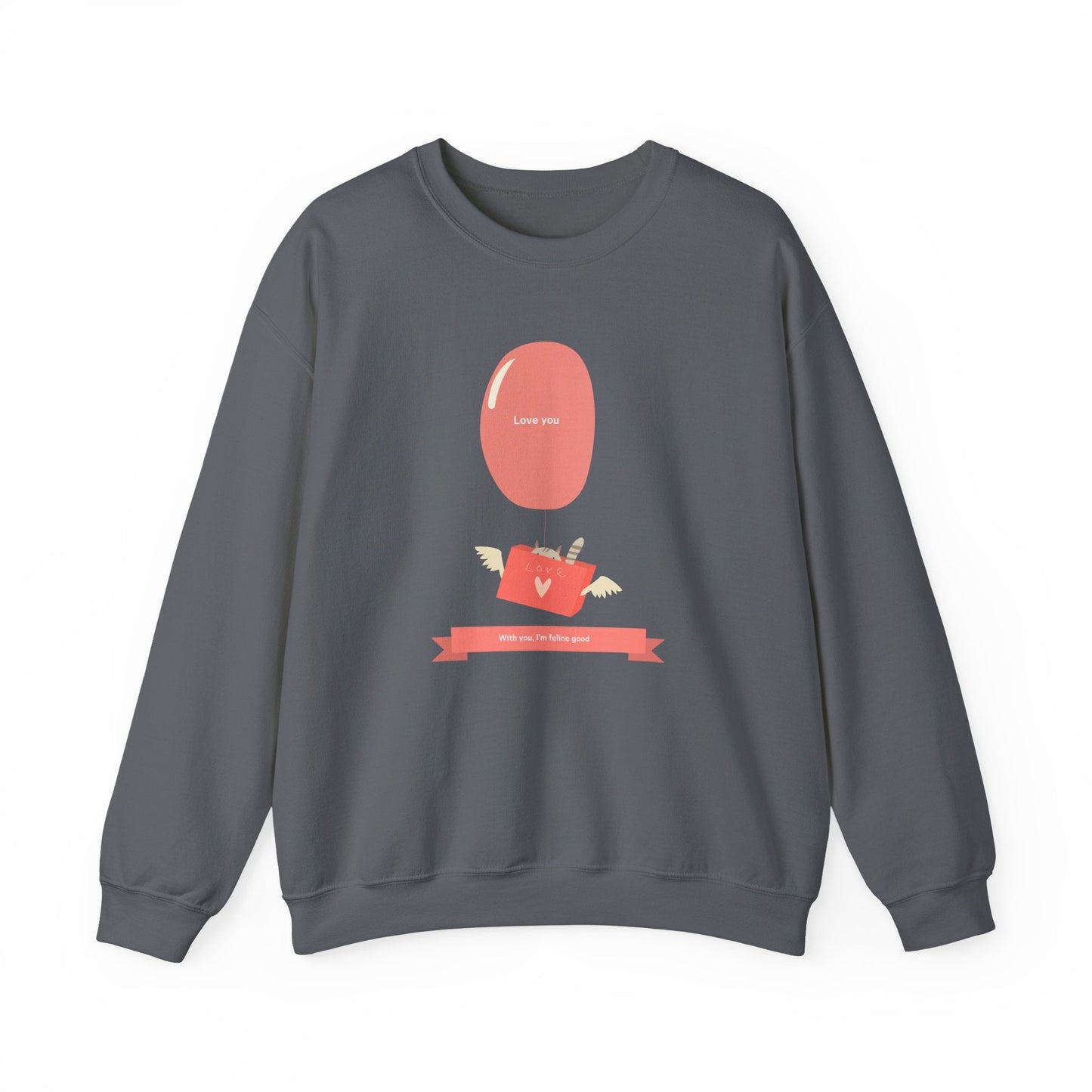 Cat Love Balloon Sweatshirt Unisex Fifty Fifty Cotton Poly Valentine Heavy Blend Crewneck Sweatshirt