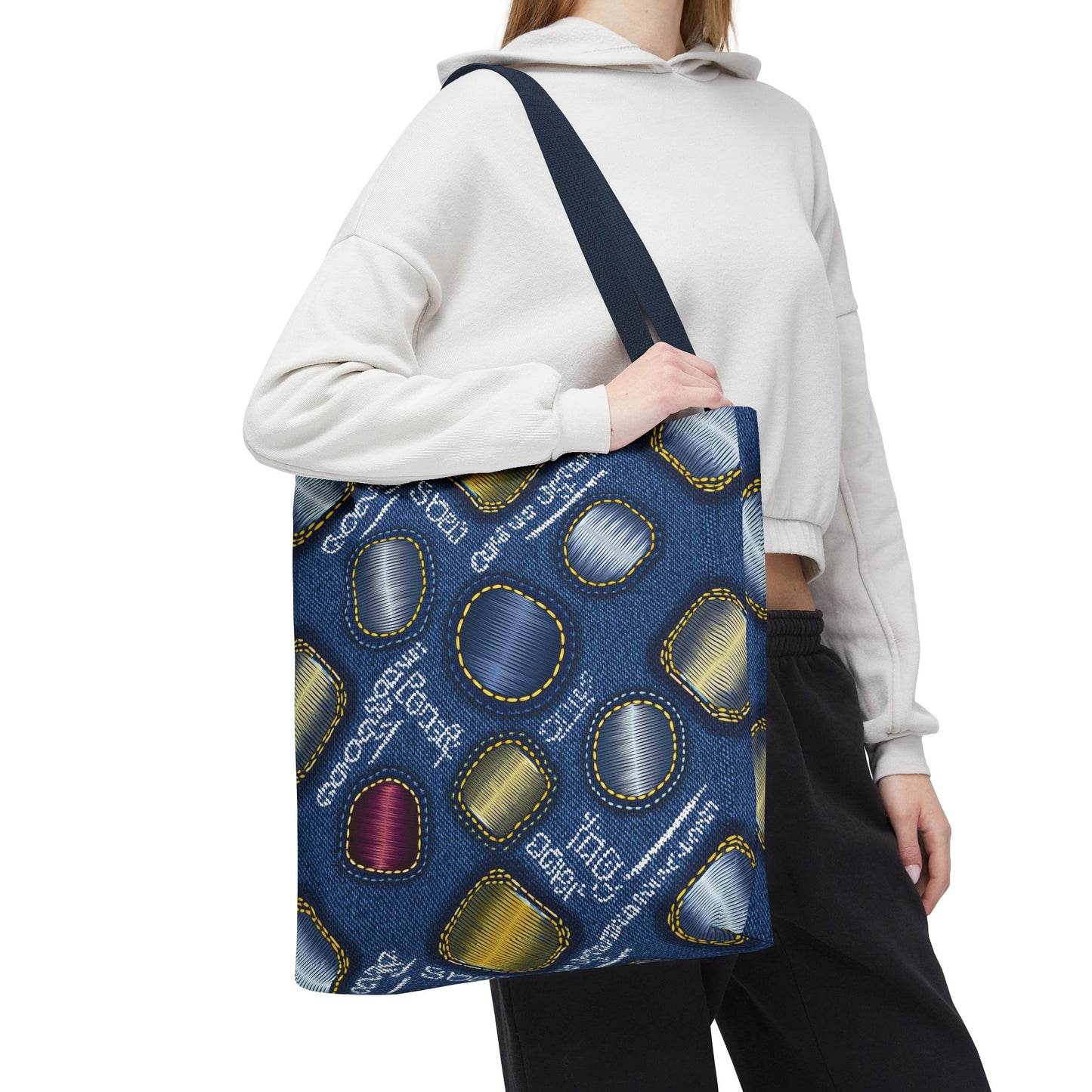 Denim Fabric Imitation Print Unisex Canvas Bag Poly Spun 3 Sizes Tote Bag 138