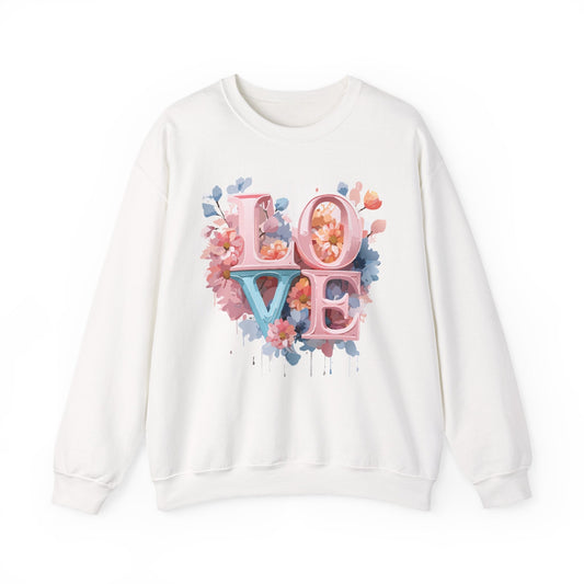 Floral Love Sweatshirt Valentines Day Unisex Heavy Blend Crewneck Gildan 18000 Cotton Polyester