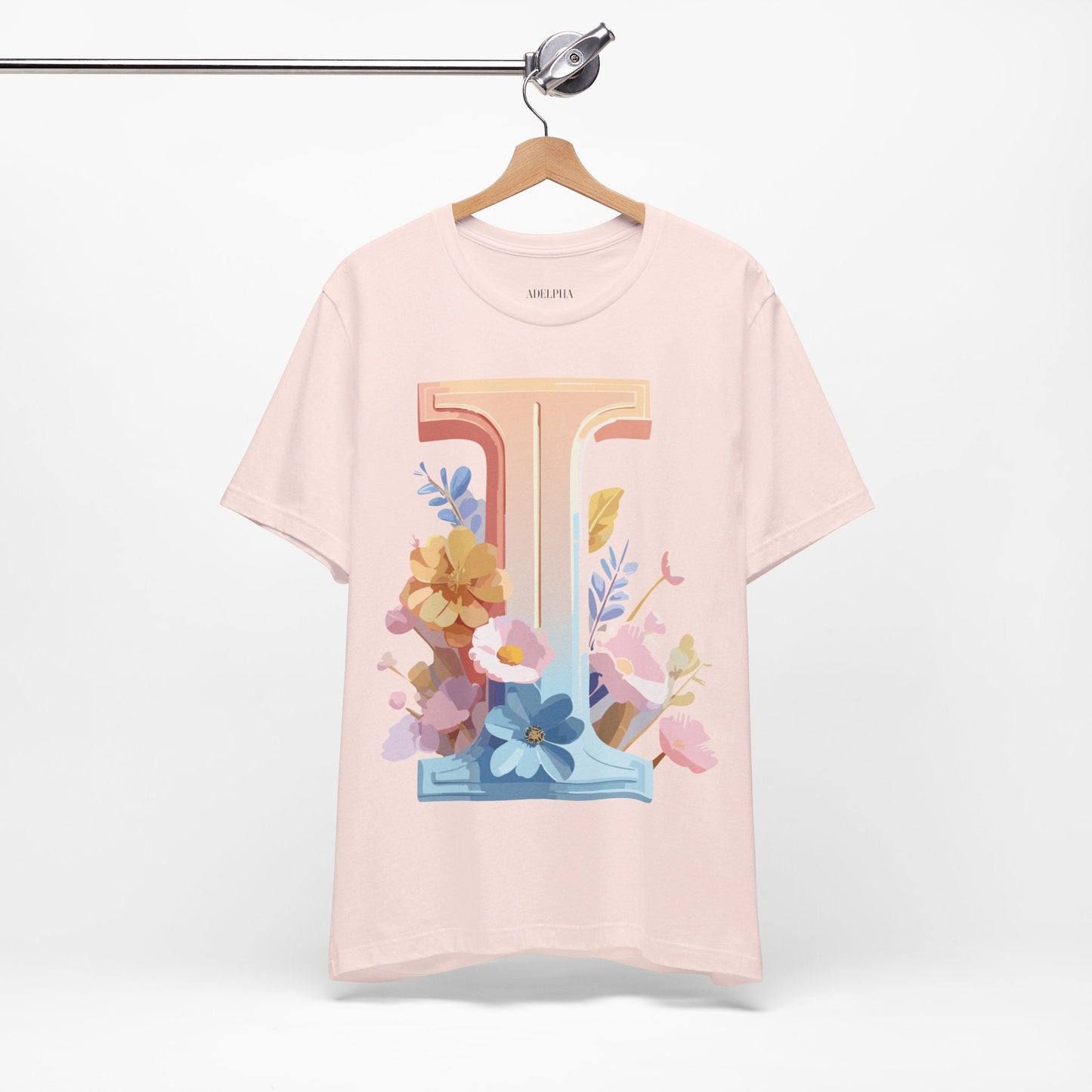 Vintage Inspired Letter I Shirt Unisex Graphic Tee Short Sleeve by Adelpha Premium
