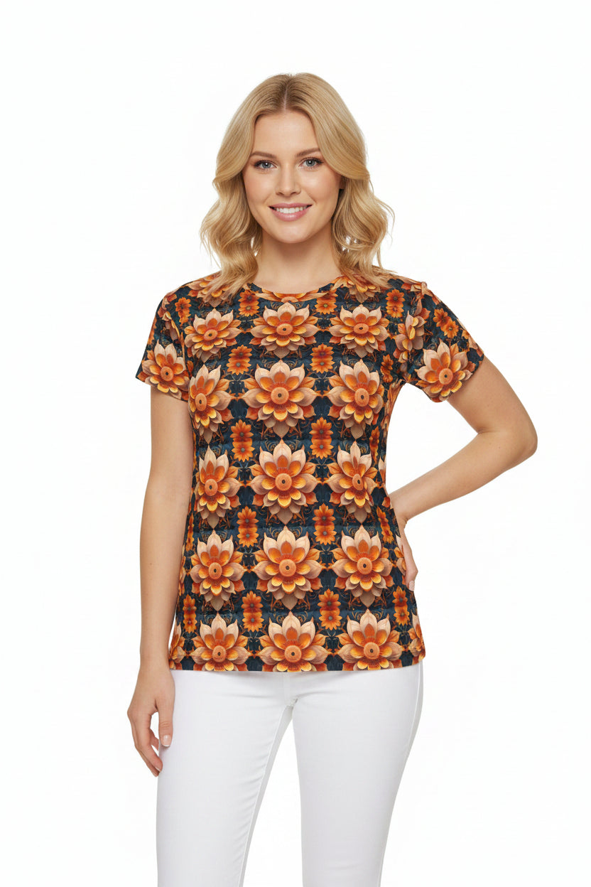 Women Poly Span T-Shirt with Floral Print
