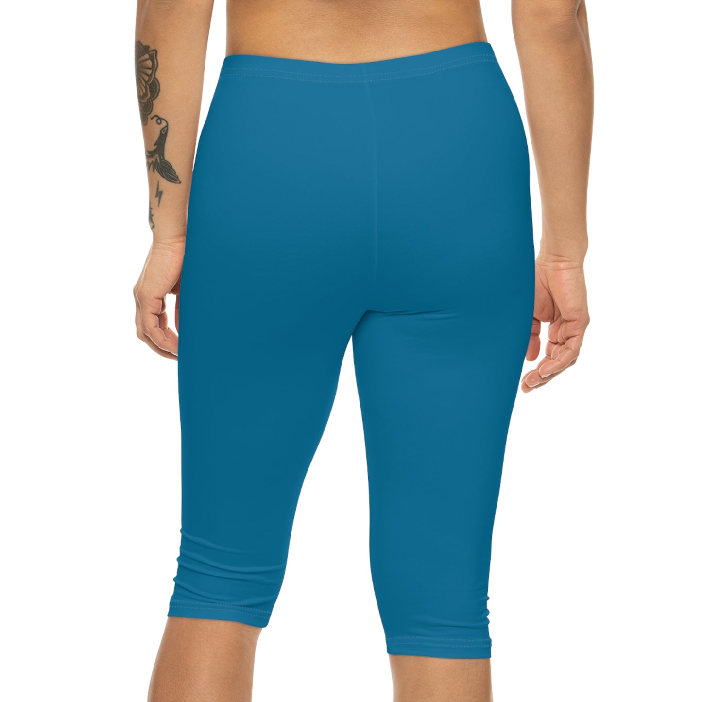 Cerulean Blue Color Women's Brushed Suede Poly Span Casual Capri Leggings XS-2XL
