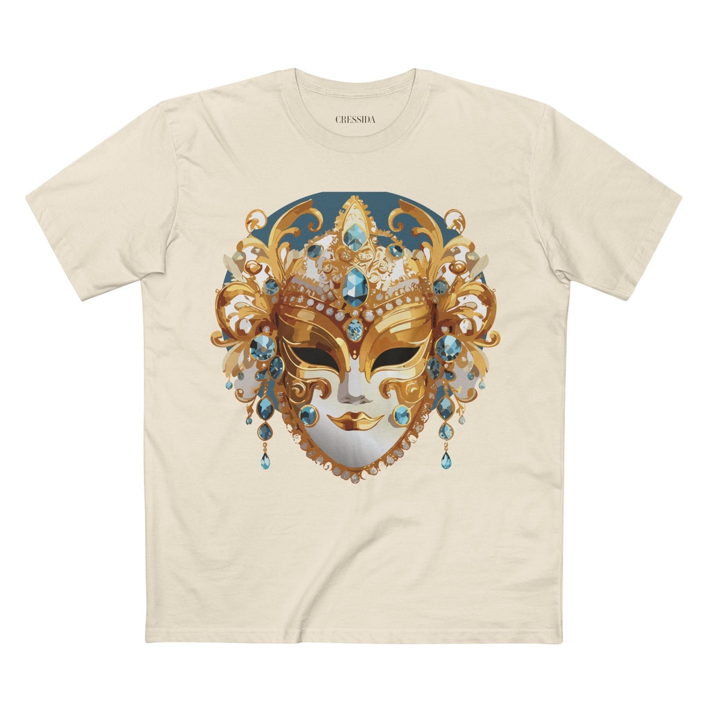 Carnival Mask Graphic T-Shirt Unisex 100 Cotton With Antique Gold Art Design Tee 12