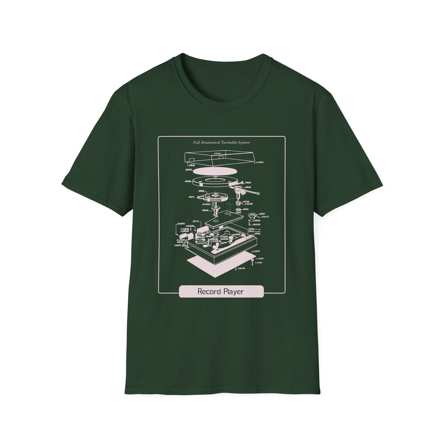 Record Player Blueprint T-Shirt Unisex Cotton Retro Vinyl Turntable Diagram Tee