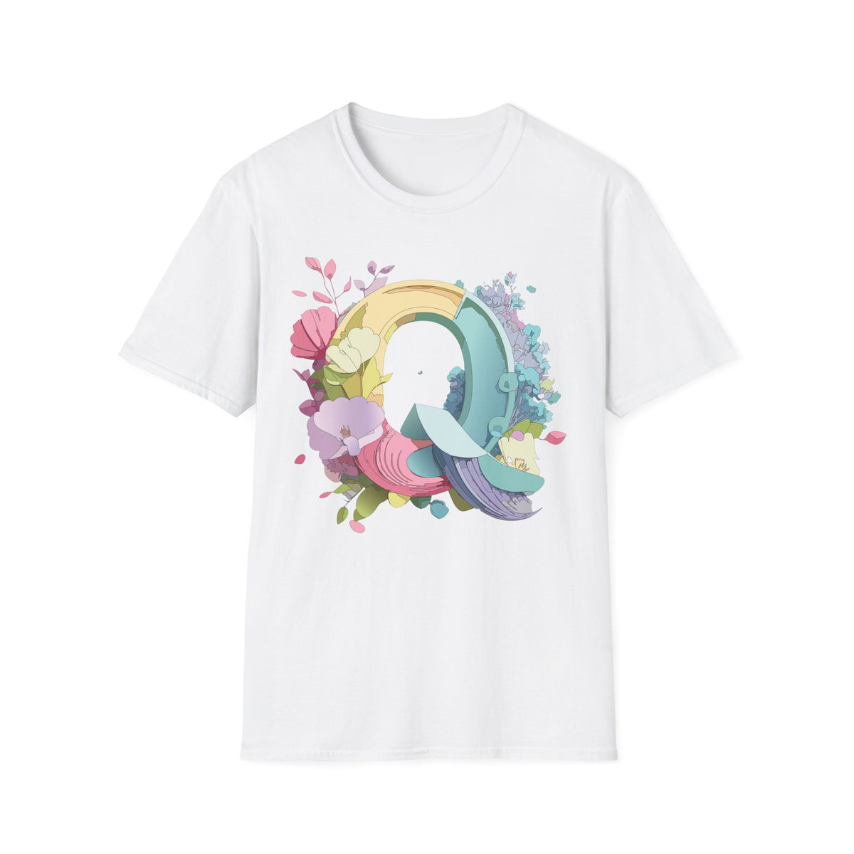 Floral Letter Q T-Shirt | Pastel Rainbow Monogram Tee