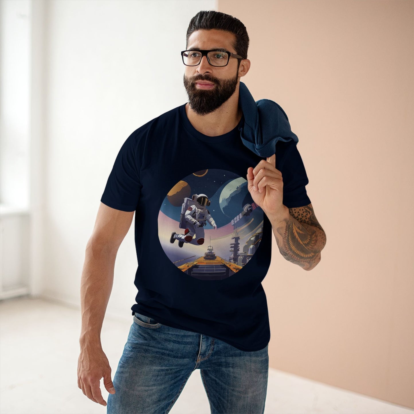 Cosmos Astronaut Shirt Unisex Premium Cotton Tee Original Art Design Retro2Nova CS 31