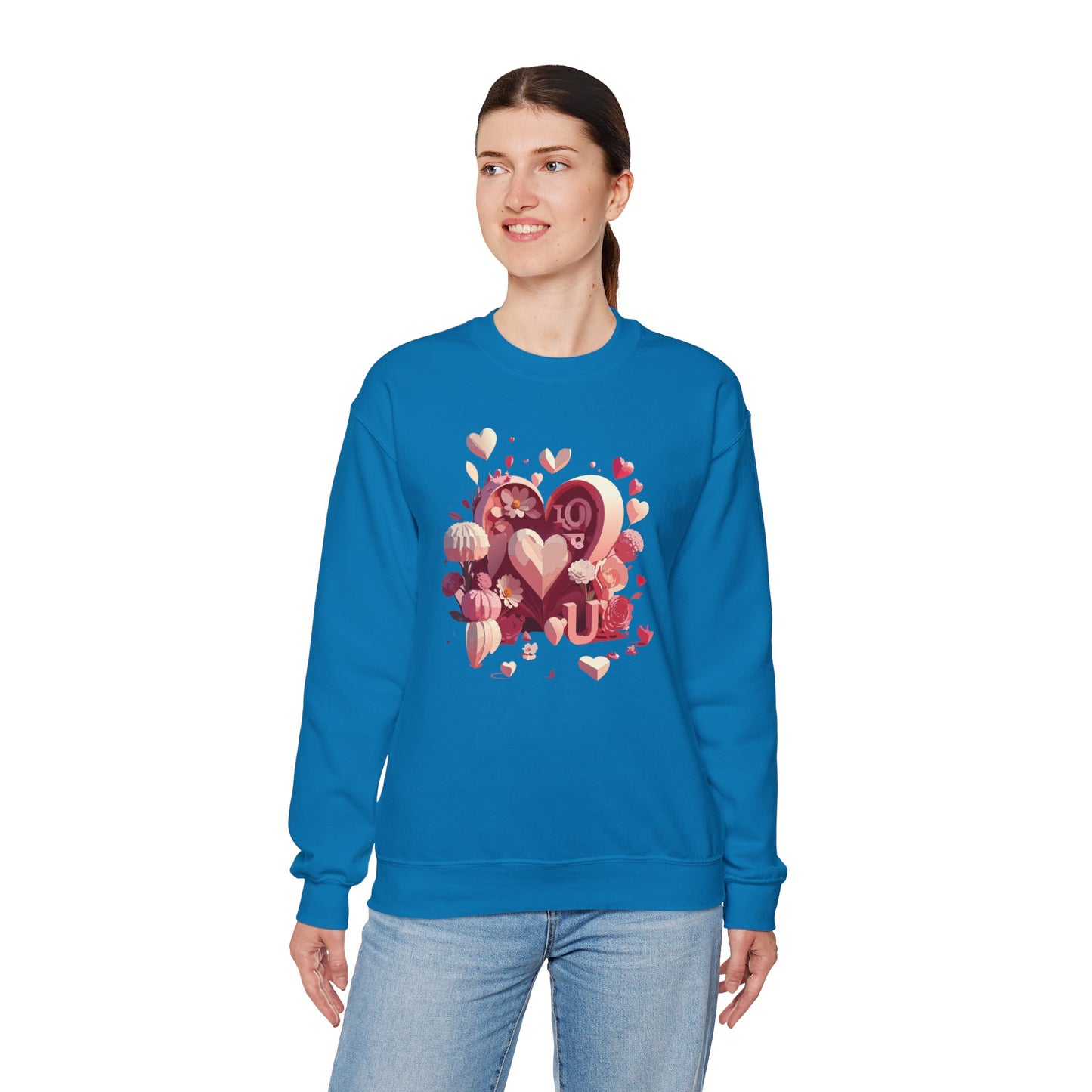 Unisex Floral Big Heart Sweatshirt, Love Floral Sweatshirt, Floral Heart Sweatshirt, 50/50 Cotton-Poly Valentine's Day Sweatshirt 09