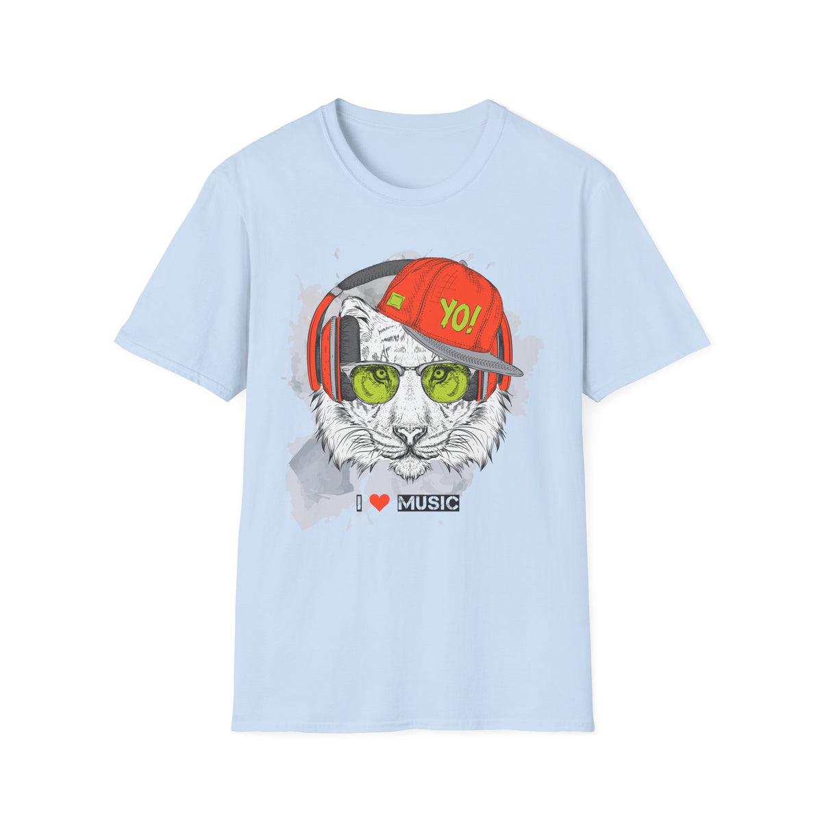 Tiger with Headphones T-Shirt Unisex Cotton Short Sleeves I  Music Graphic Tee